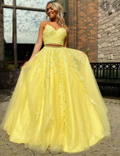 Load image into Gallery viewer, Two Piece Yellow Prom Dresses with Appliques