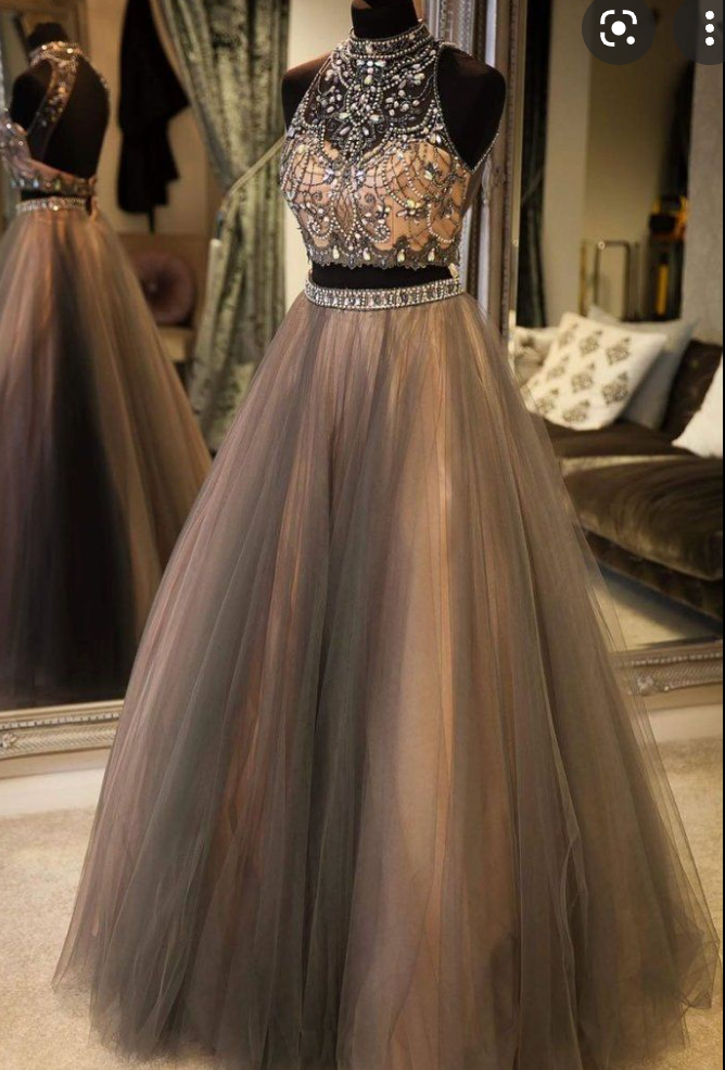 Two Piece Prom Dresses with Rhinestones