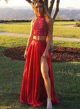 Load image into Gallery viewer, Two Piece Prom Dresses Slit with Rhinestones