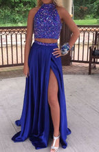 Load image into Gallery viewer, Two Piece Prom Dresses Slit with Rhinestones