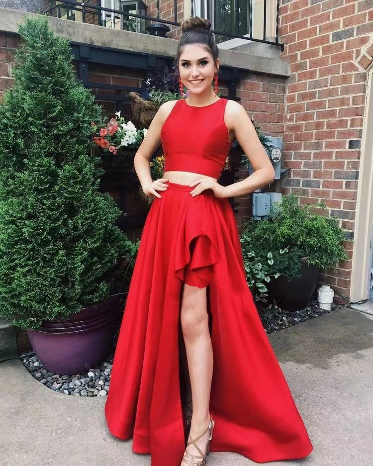 Two Piece Red Prom Dresses Slit Side for Women