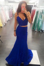 Load image into Gallery viewer, Two Piece Royal Blue Prom Dresses Mermaid Floor Length