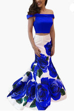 Laden Sie das Bild in den Galerie-Viewer, Two Piece Floral Prom Dresses Mermaid Evening Gown Print