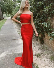 Load image into Gallery viewer, Two Piece Strapless Prom Dresses Sheath Floor Length