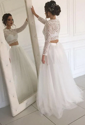 Two Piece Wedding Dresses Bridal Gown Top with Sleeves