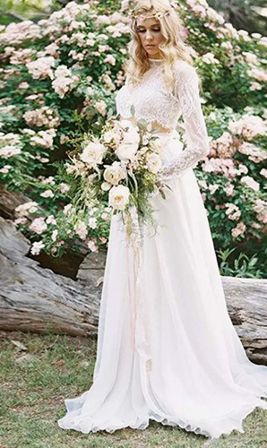 Two Piece Wedding Dresses Bridal Gown with Sleeves