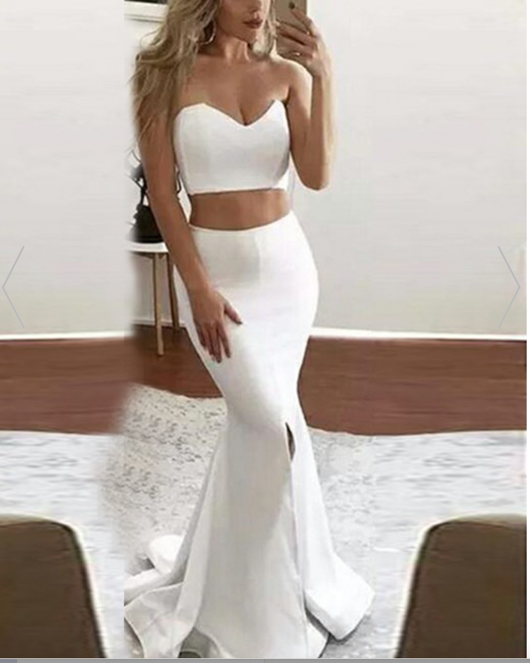 Two Piece Prom Dresses Slit Side Sweetheart