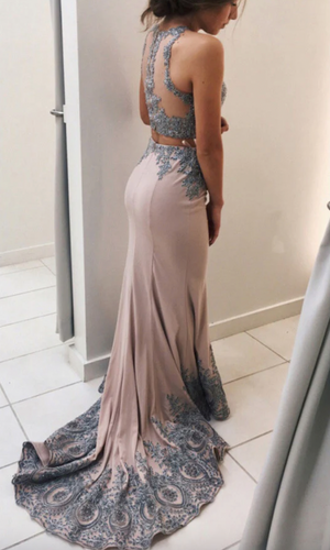 Two Piece Prom Dresses with Appliques lace