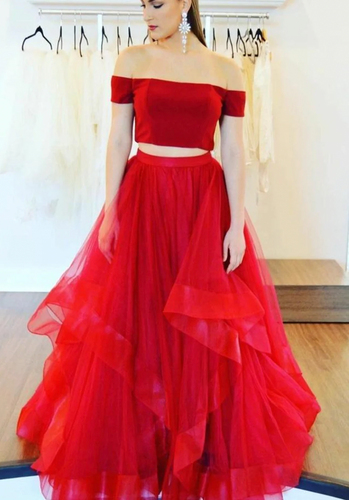 Two Piece Prom Dresses Tulle Off Shoulder