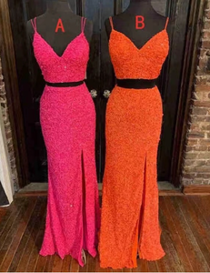 Two Piece Prom Dresses Slit