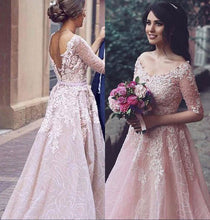 Load image into Gallery viewer, V Neck Half Sleeves Long Prom Dresses with Appliques