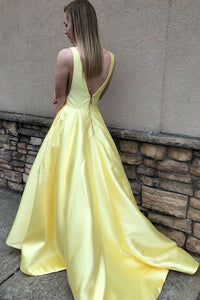 Yellow V Neck Prom Dresses