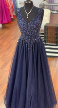 Load image into Gallery viewer, V Neck Chiffon Long Prom Dresses with Beaded
