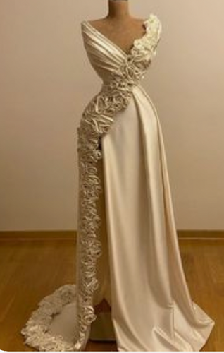 V Neck Prom Dresses Slit Side Evening Gown