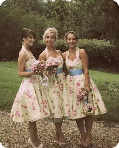 Vintage Bridesmaid Dresses Halter Floral 1950s