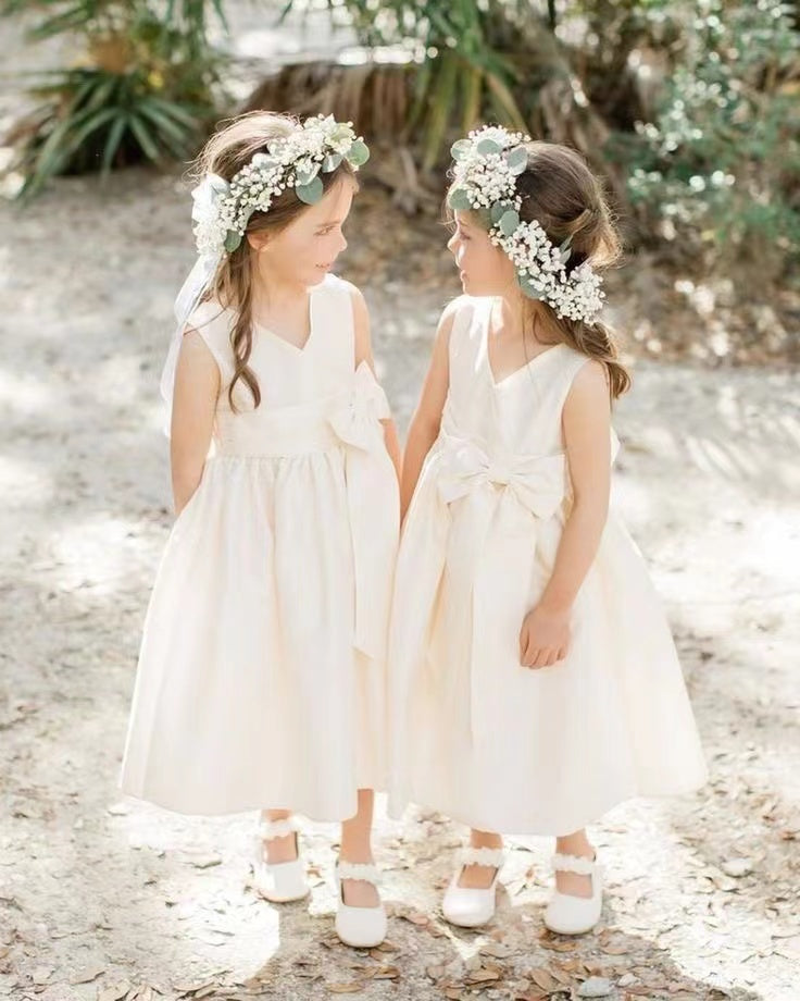 V Neck Flower Girl Dresses Floor Length