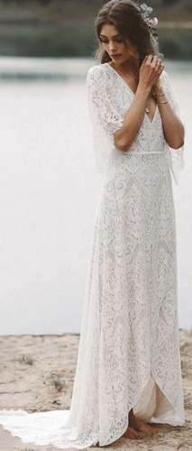 V Neck Lace Wedding Dresses Bridal Gown