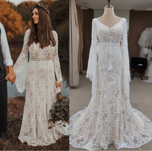 Charger l&#39;image dans la galerie, Boho Wedding Dresses Bridal Gown V Neck Lace with Sleeves