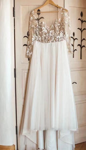 V Neck Wedding Dresses Bridal Gown with Sleeves