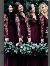 Load image into Gallery viewer, V Neck Bridesmaid Dresses Backless with Full Sleeves