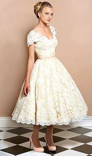 Vintage Wedding Dresses Bridal Gown Cap Sleeves Lace