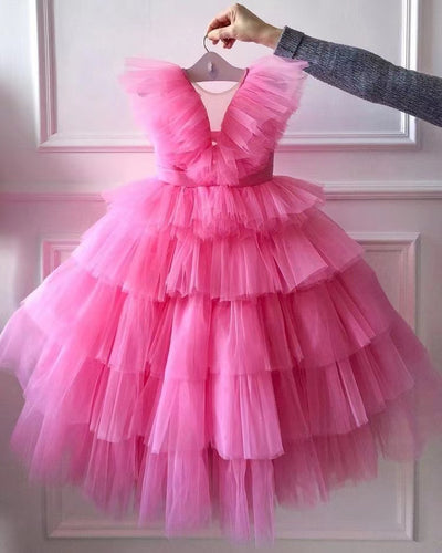 V Neck Fuchsia Flower Girl Dresses Floor Length