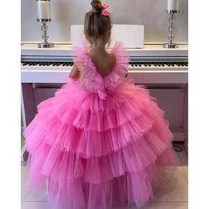 V Neck Fuchsia Flower Girl Dresses Floor Length