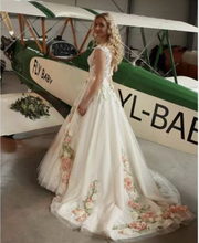 Load image into Gallery viewer, V Neck Wedding Dresses Bridal Gown with Garden Flowers V Back