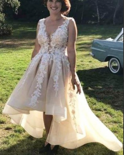 V Neck Hi Low Wedding Dresses Bridal Gown