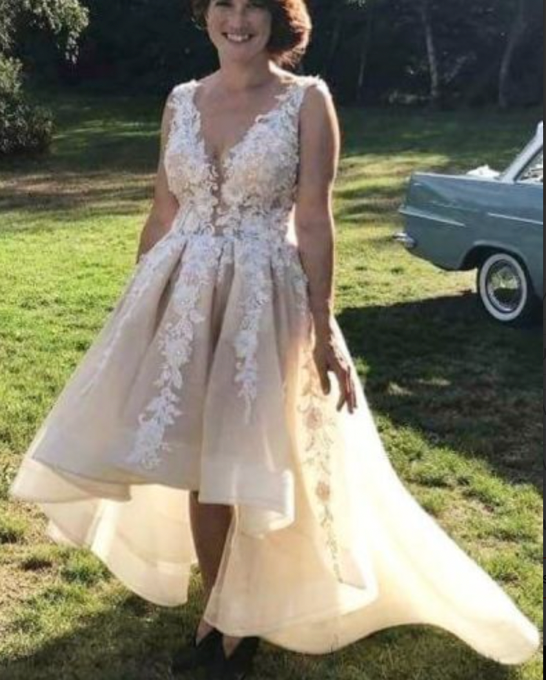 V Neck Hi Low Wedding Dresses Bridal Gown