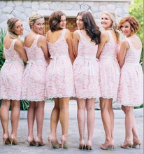 Load image into Gallery viewer, Short Length Bridesmaid Dresses Lace with Sash