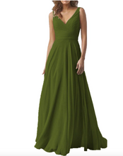 Load image into Gallery viewer, V Neck Olive Green Bridesmaid Dresses Bridal Party Dresses
