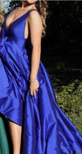 V Neck Royal Blue Prom Dresses Floor Length