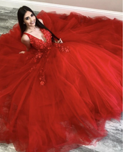 Charger l&#39;image dans la galerie, V Neck Red Prom Dresses Pageant Dresses
