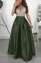 Load image into Gallery viewer, V Neck Prom Dresses with Rhinestones Floor Length