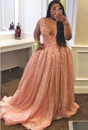 Plus Size Long Prom Dresses with Full Sleeves