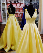 Load image into Gallery viewer, V Neck Prom Dresses Yellow Long