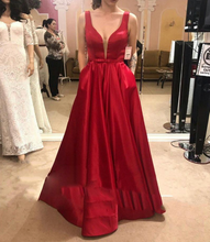 Load image into Gallery viewer, Red V Neck Prom Dresses under 100