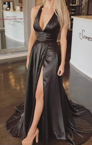 Deep V Neck Prom Dresses Slit Side for Women