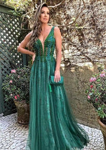 Load image into Gallery viewer, V Neck Prom Dresses with Beading Lace