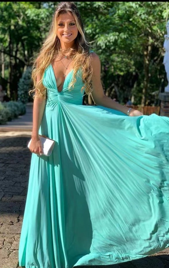 Deep V Neck Prom Dresses Floor Length