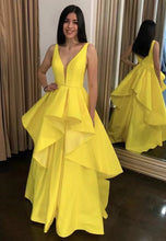 Load image into Gallery viewer, Yellow V Neck Prom Dresses under 100