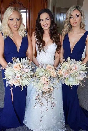 V Neck Bridesmaid Dresses for Wedding Party Royal Blue