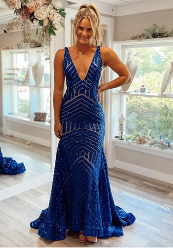 V Neck Mermaid Prom Dresses Long