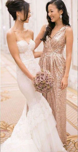 V Neck Bridesmaid Dresses Sequins for Wedding Party