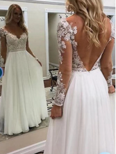 Load image into Gallery viewer, Wedding Dresses Bridal Gown V Neck V Back with Sleeves