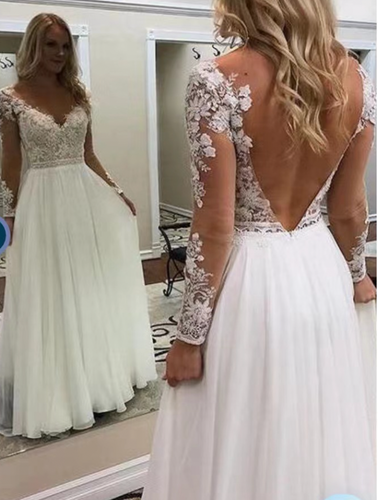 Wedding Dresses Bridal Gown V Neck V Back with Sleeves