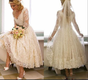 Vintage Wedding Dresses Bridal Gown Tea Length Lace