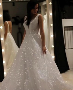 Sparkly V Neck Wedding Dresses Bridal Gown