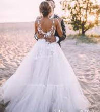 Load image into Gallery viewer, V Neck Tulle Wedding Dresses Bridal Gown with Appliques